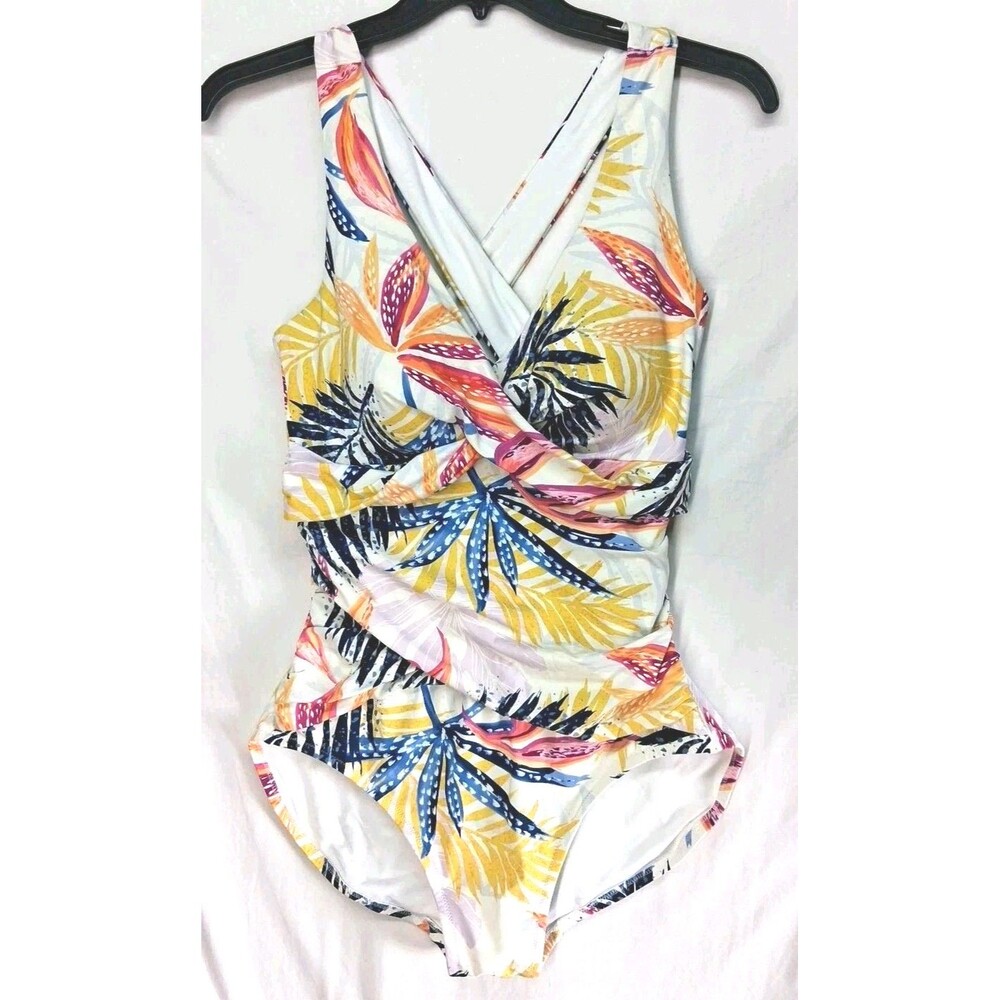 Calia Women 14 One Piece Swim Suit Tropical Crisscross Lined Resortwear Beach